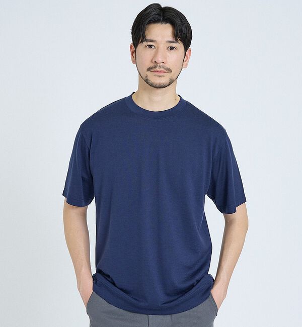 ABAHOUSE「【メリノウール100％】 ハイゲージニット Tシャツ【予約】」|ニット・セーター|ネイビー