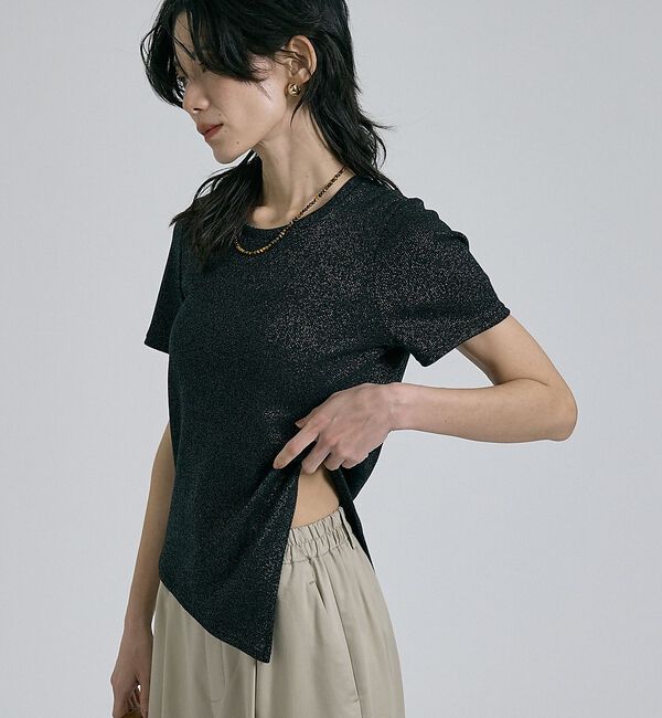 qualite「【大人ラメ&times;スリット】ラメテレコTシャツ【予約】」|Tシャツ・カットソー|ブラック