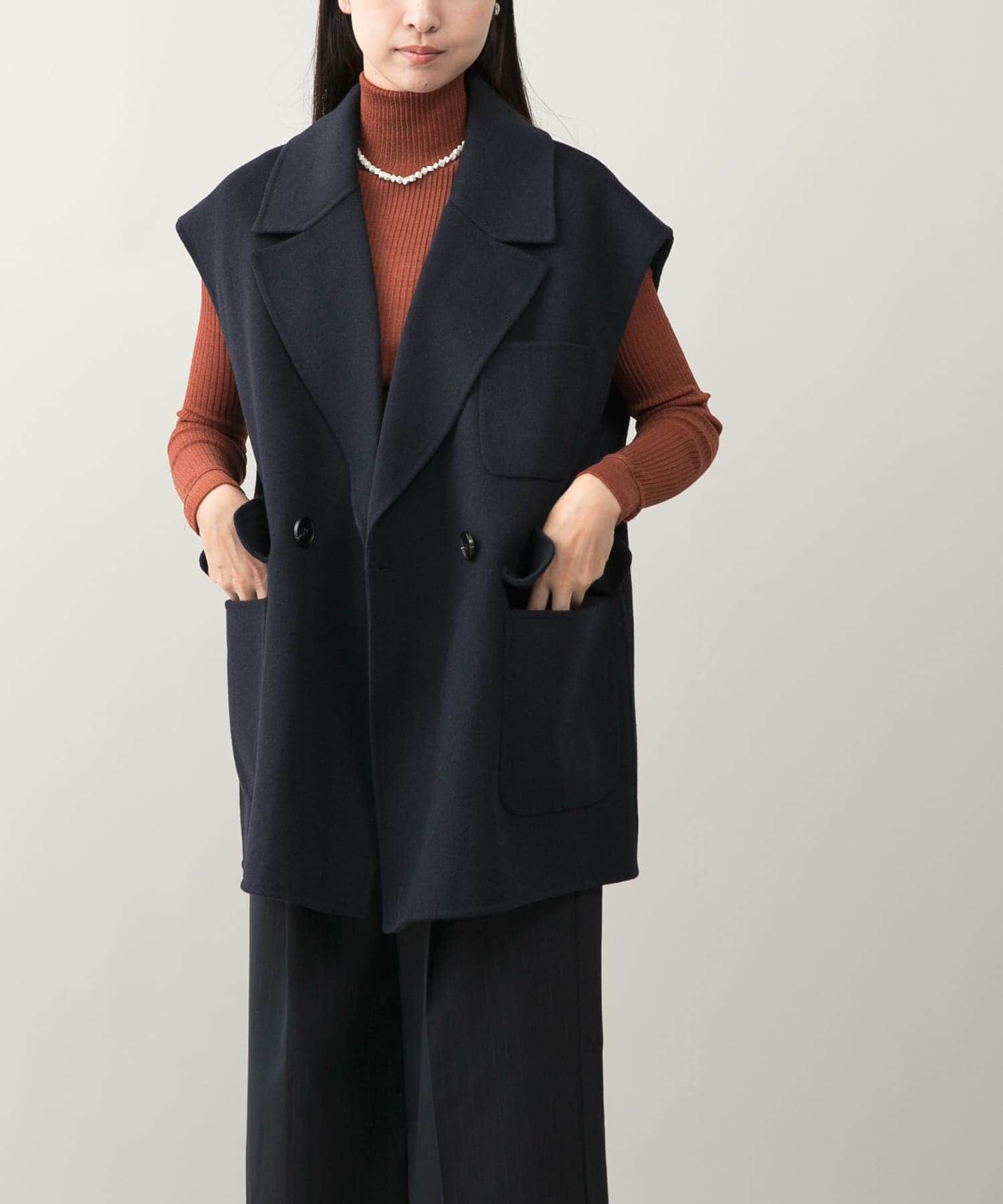 URBAN RESEARCH ROSSO「『一部別注カラー』YENN　DOUBLE FACE VEST JACKET」|ノーカラーコート|