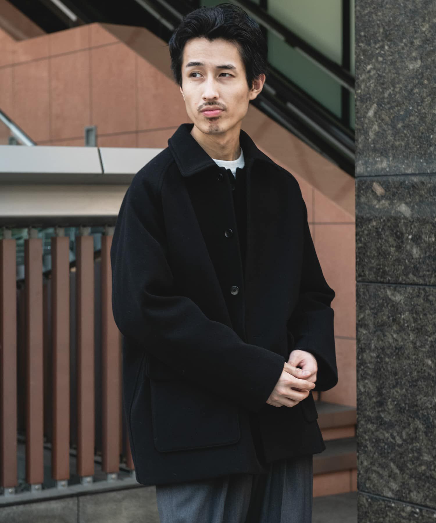 URBAN RESEARCH DOORS「ニットメルトン パデット ショートコート」|ノーカラーコート|