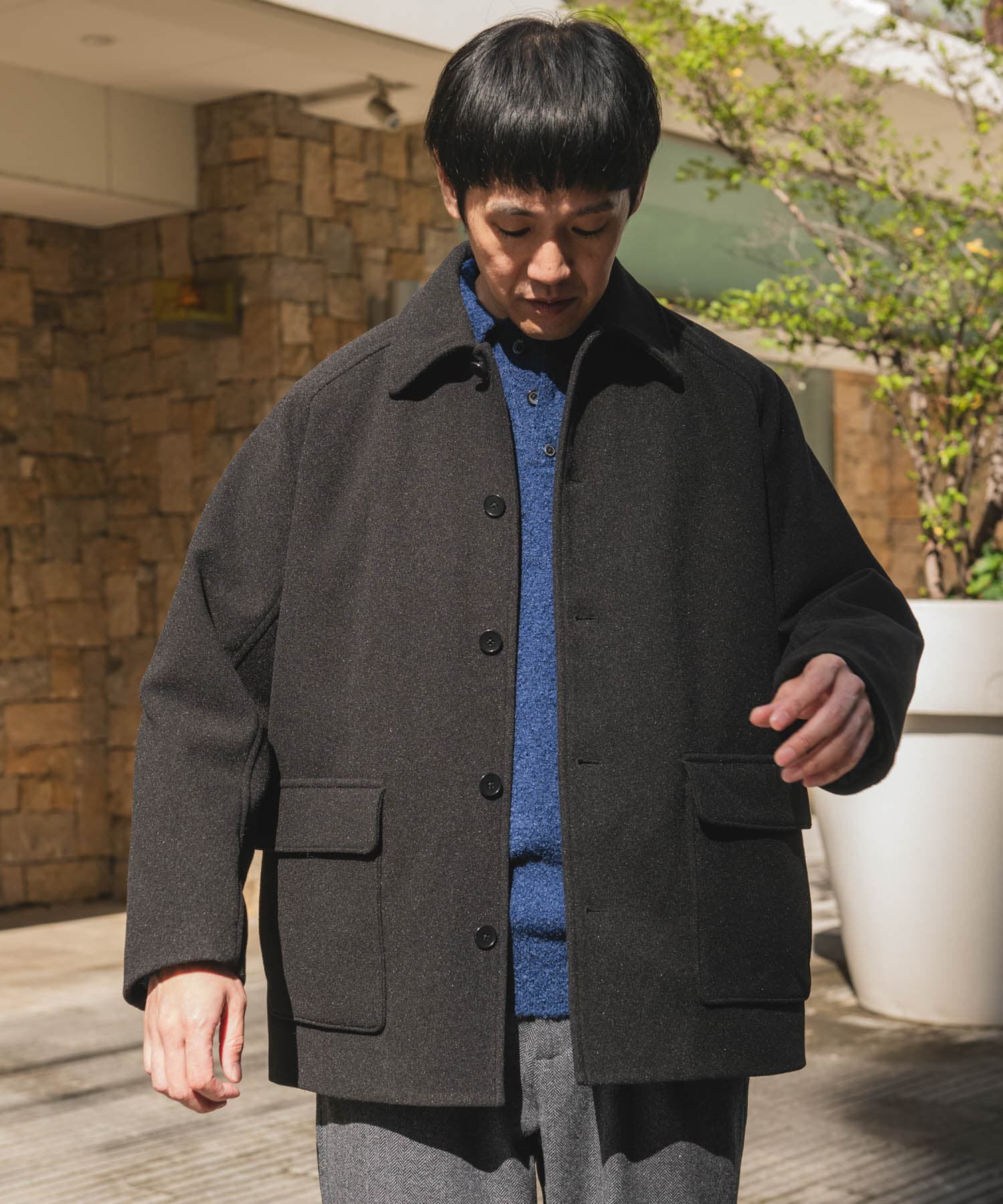 URBAN RESEARCH DOORS「ニットメルトン パデット ショートコート」|ノーカラーコート|