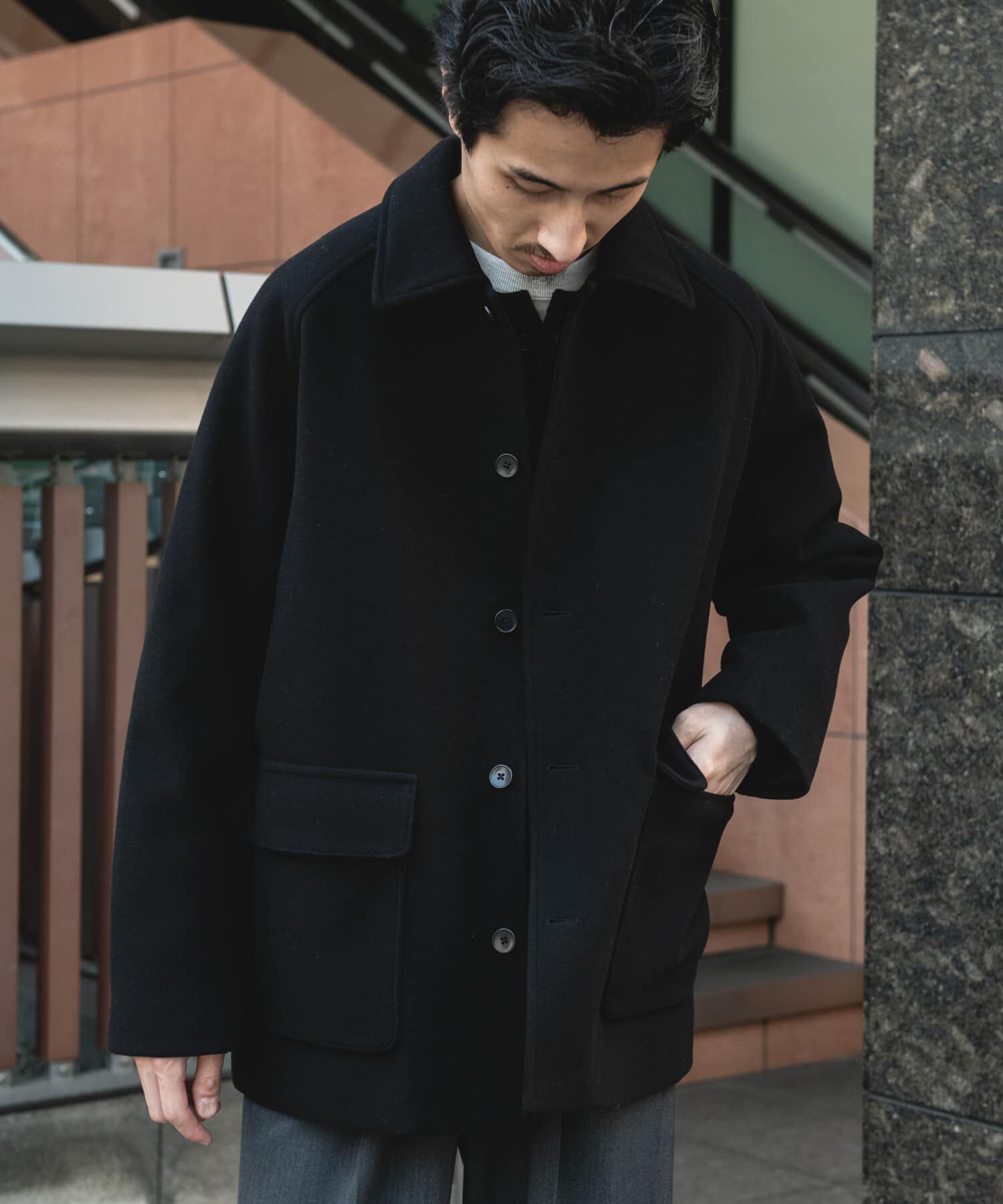 URBAN RESEARCH DOORS「ニットメルトン パデット ショートコート」|ノーカラーコート|