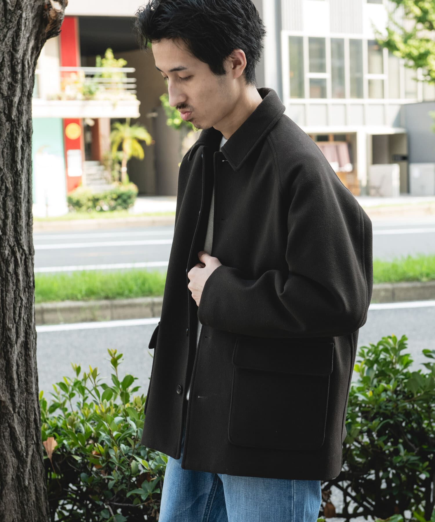 URBAN RESEARCH DOORS「ニットメルトン パデット ショートコート」|ノーカラーコート|