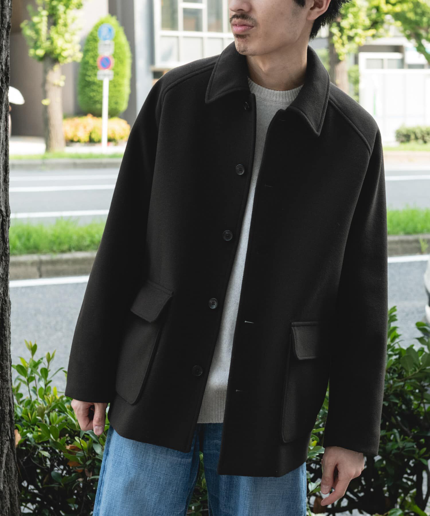 URBAN RESEARCH DOORS「ニットメルトン パデット ショートコート」|ノーカラーコート|