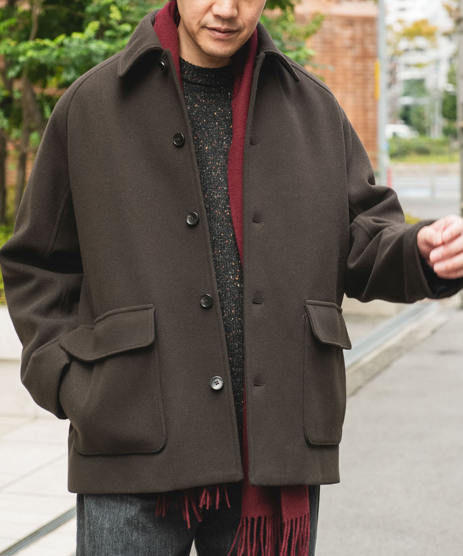 URBAN RESEARCH DOORS「ニットメルトン パデット ショートコート」|ノーカラーコート|