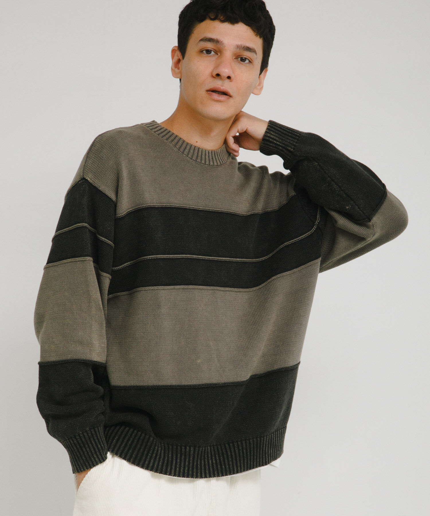 Sonny Label 「ピグメントパネルボーダーニット」|ニット・セーター|ブラック