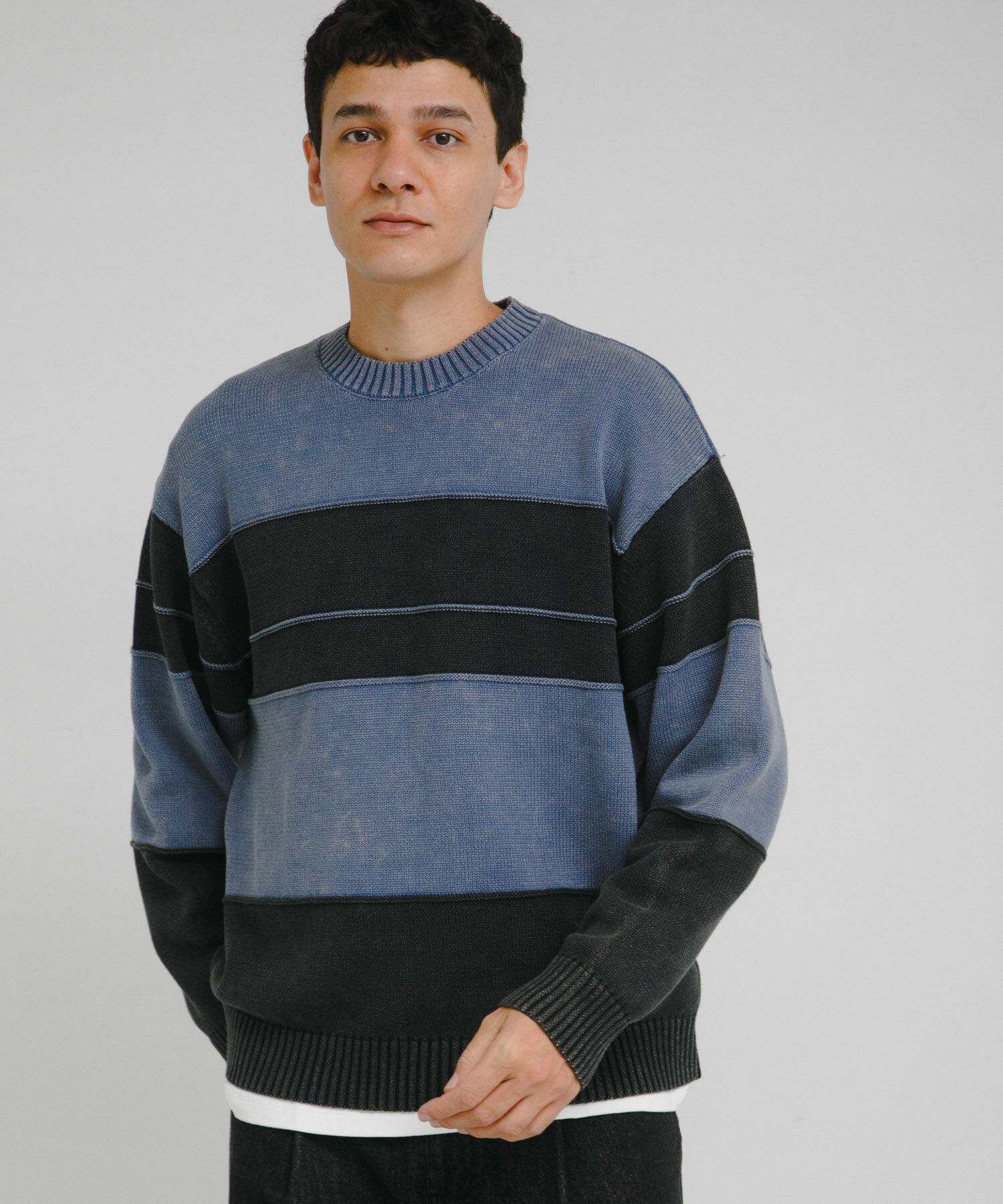 Sonny Label 「ピグメントパネルボーダーニット」|ニット・セーター|ネイビー