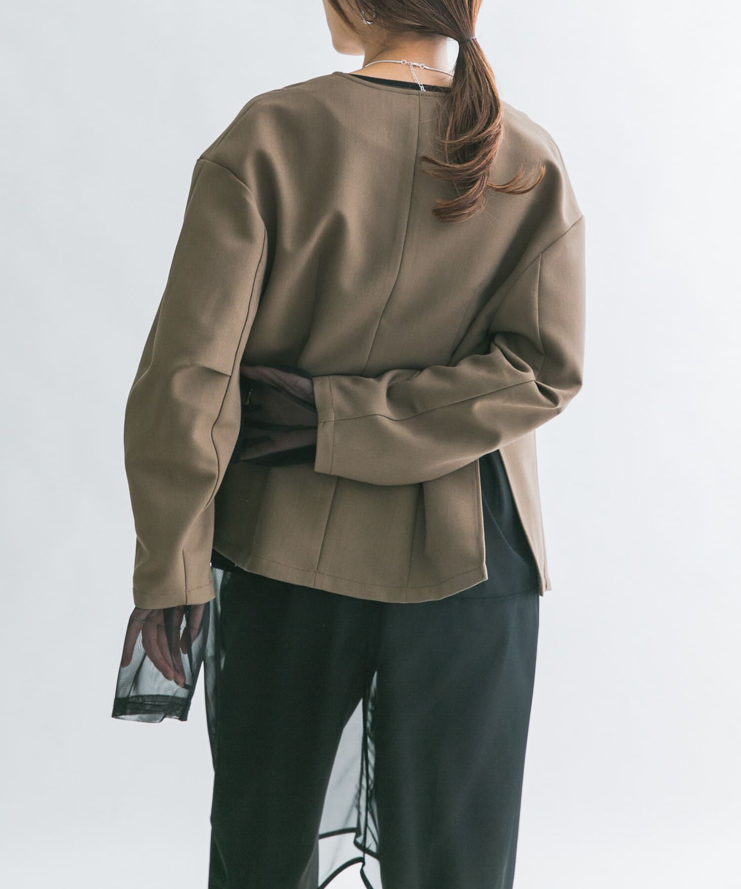  「ウエストシェイプジャケット」|ノーカラーコート|