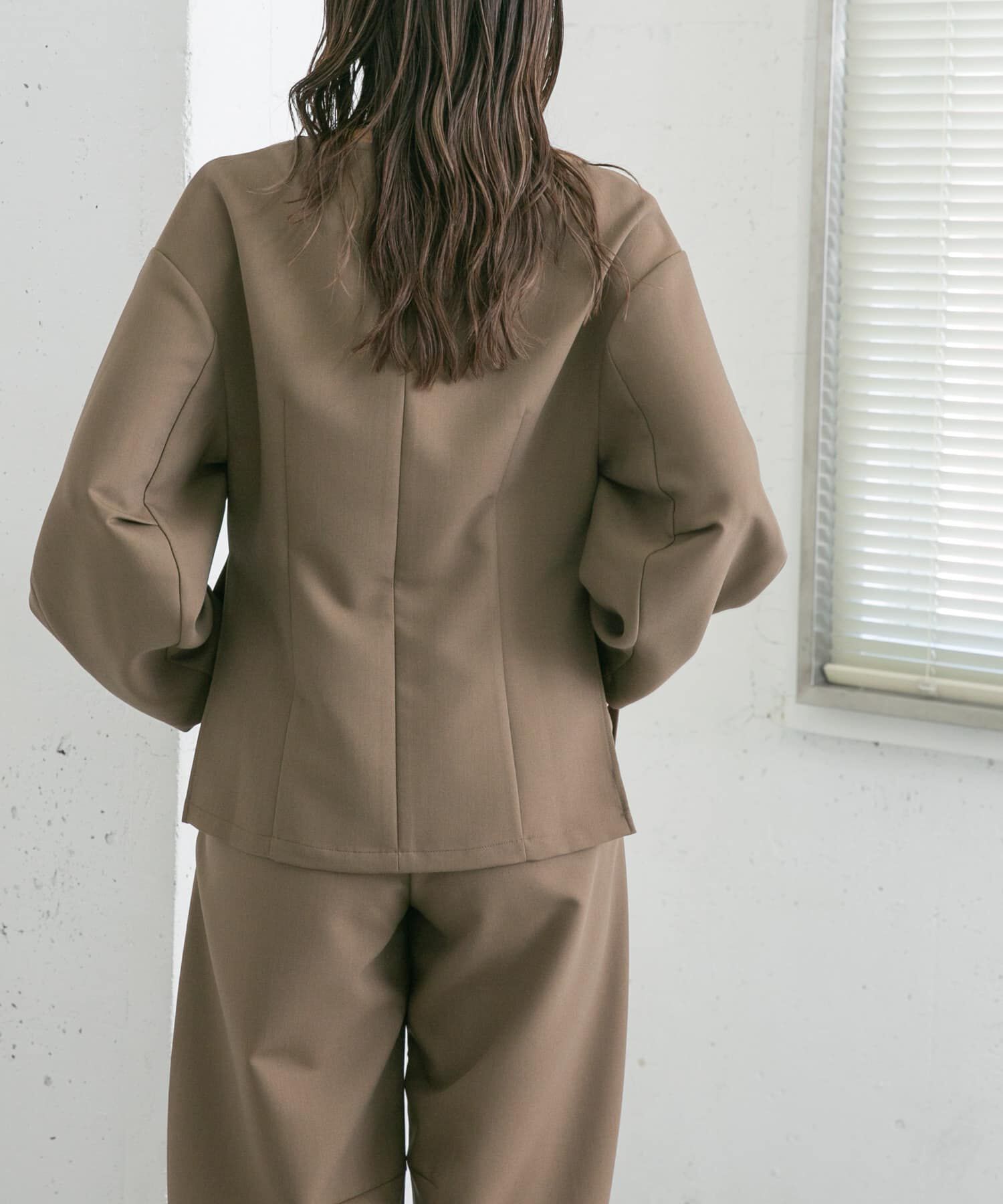  「ウエストシェイプジャケット」|ノーカラーコート|