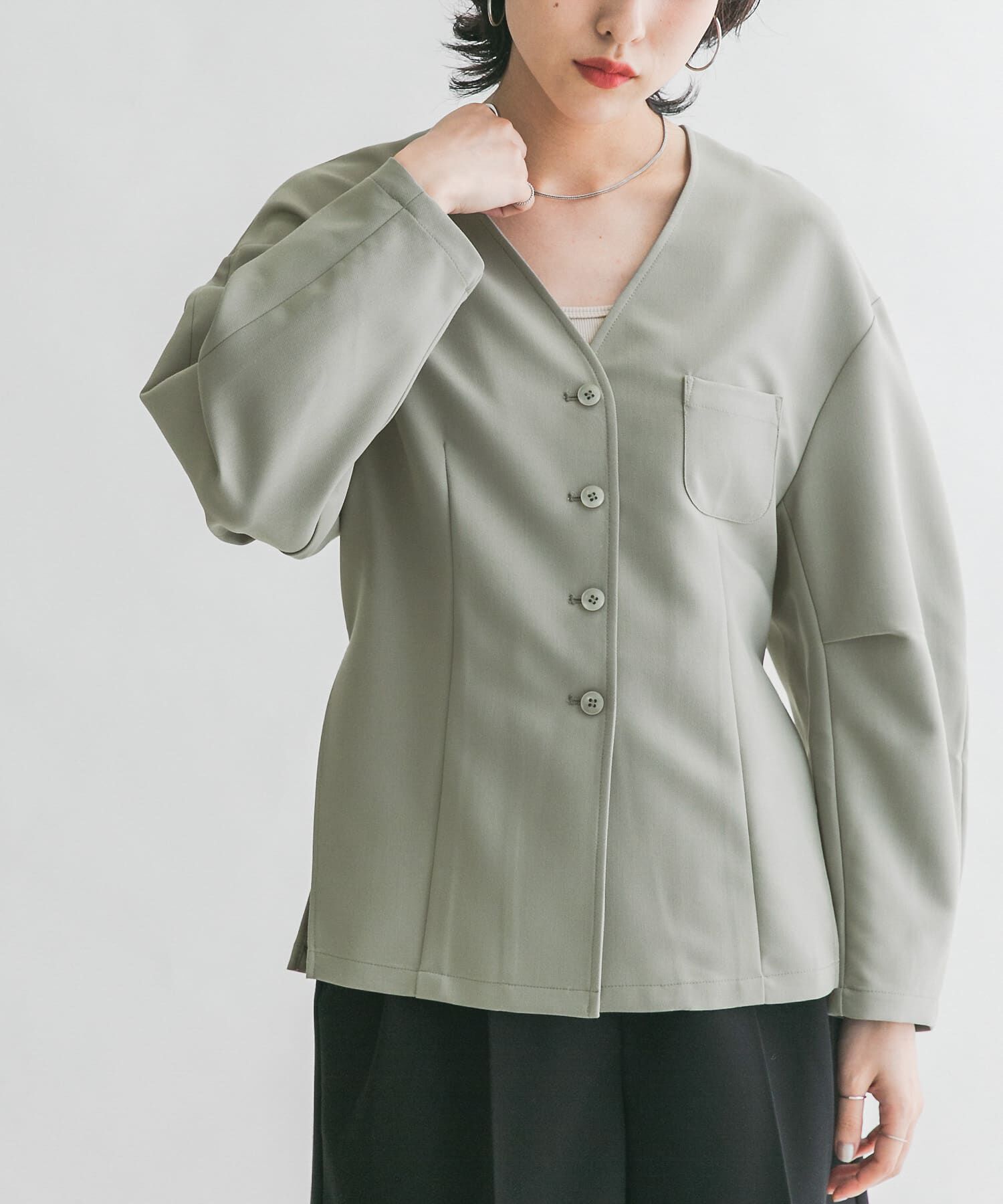  「ウエストシェイプジャケット」|ノーカラーコート|