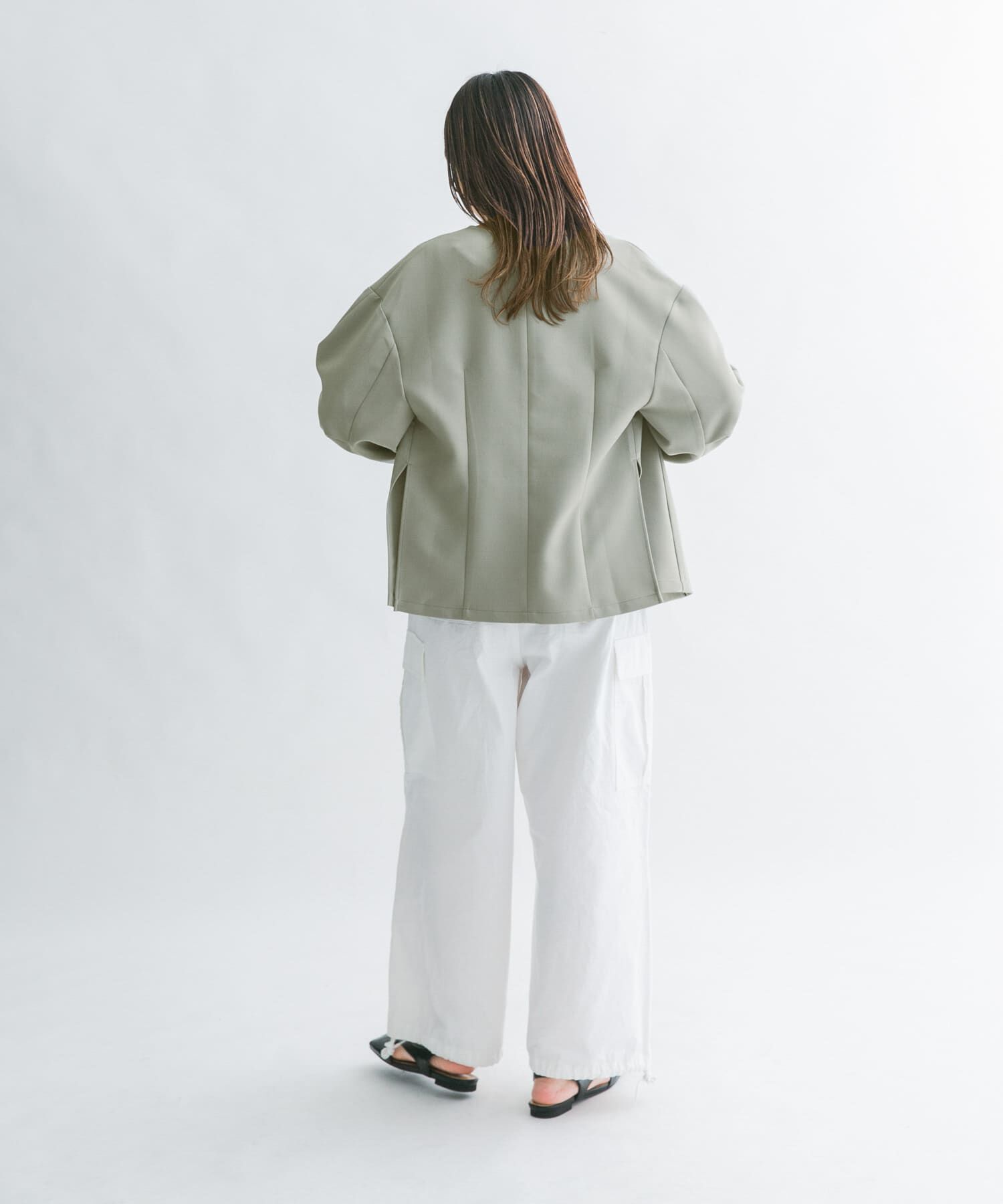  「ウエストシェイプジャケット」|ノーカラーコート|