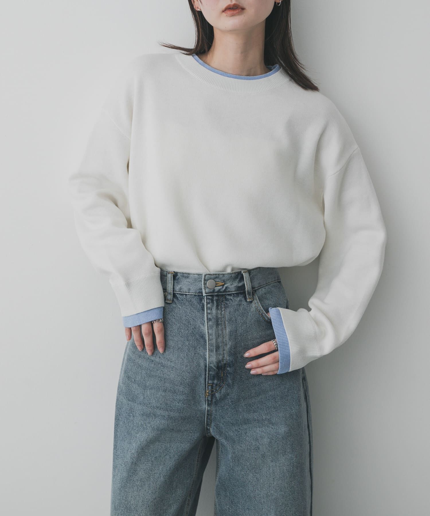 SENSE OF PLACE by URBAN RESEARCH「『洗濯可』バイカラーレイヤードセーター」|ニット・セーター|アイボリー