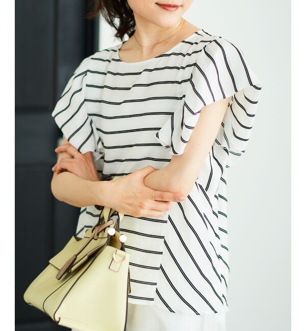  「《着映えアイテム！》ドビーボーダータックショルダーブラウス」|シャツ・ブラウス|