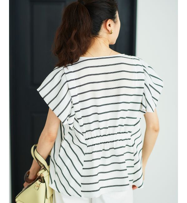  「《着映えアイテム！》ドビーボーダータックショルダーブラウス」|シャツ・ブラウス|