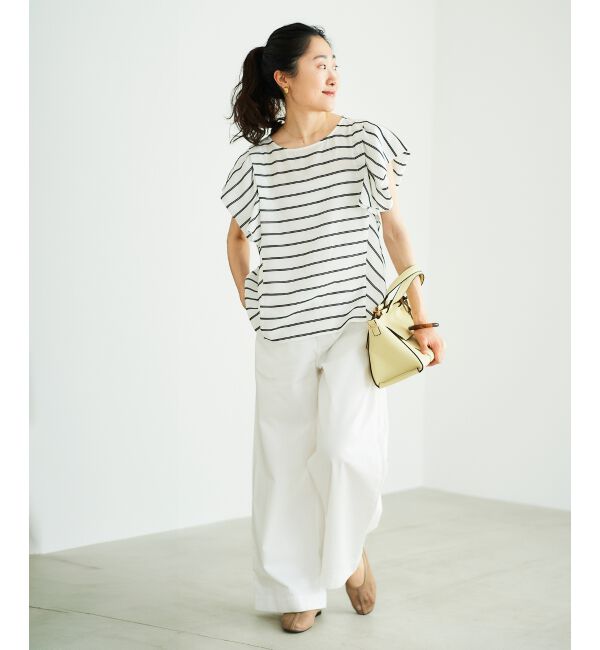  「《着映えアイテム！》ドビーボーダータックショルダーブラウス」|シャツ・ブラウス|