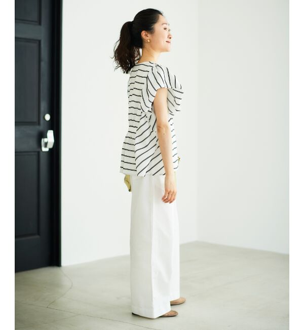  「《着映えアイテム！》ドビーボーダータックショルダーブラウス」|シャツ・ブラウス|