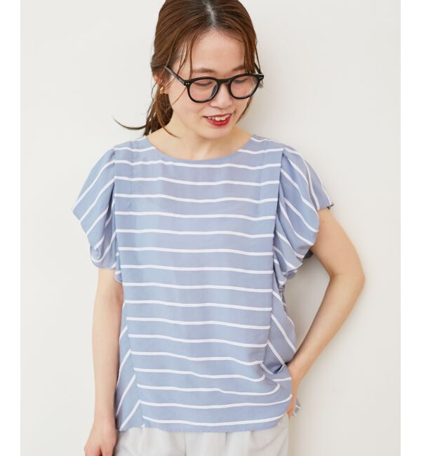  「《着映えアイテム！》ドビーボーダータックショルダーブラウス」|シャツ・ブラウス|
