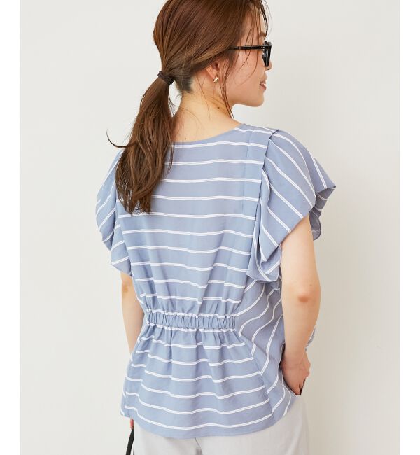  「《着映えアイテム！》ドビーボーダータックショルダーブラウス」|シャツ・ブラウス|