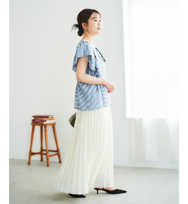  「《着映えアイテム！》ドビーボーダータックショルダーブラウス」|シャツ・ブラウス|