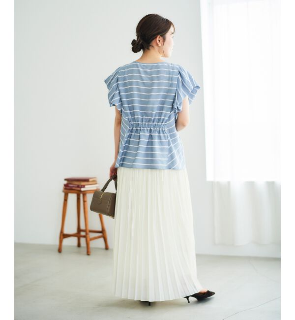  「《着映えアイテム！》ドビーボーダータックショルダーブラウス」|シャツ・ブラウス|