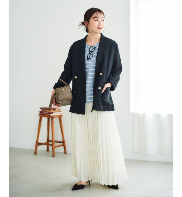  「《着映えアイテム！》ドビーボーダータックショルダーブラウス」|シャツ・ブラウス|