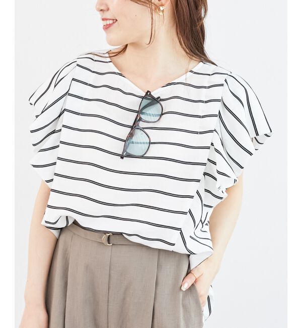  「《着映えアイテム！》ドビーボーダータックショルダーブラウス」|シャツ・ブラウス|