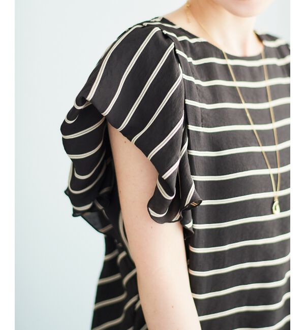 「《着映えアイテム！》ドビーボーダータックショルダーブラウス」|シャツ・ブラウス|