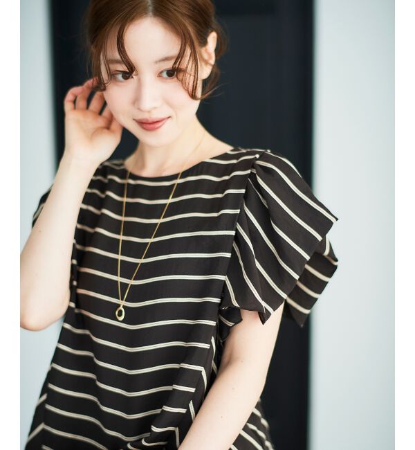  「《着映えアイテム！》ドビーボーダータックショルダーブラウス」|シャツ・ブラウス|