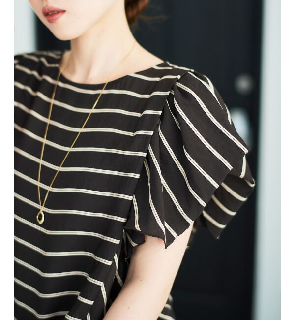  「《着映えアイテム！》ドビーボーダータックショルダーブラウス」|シャツ・ブラウス|
