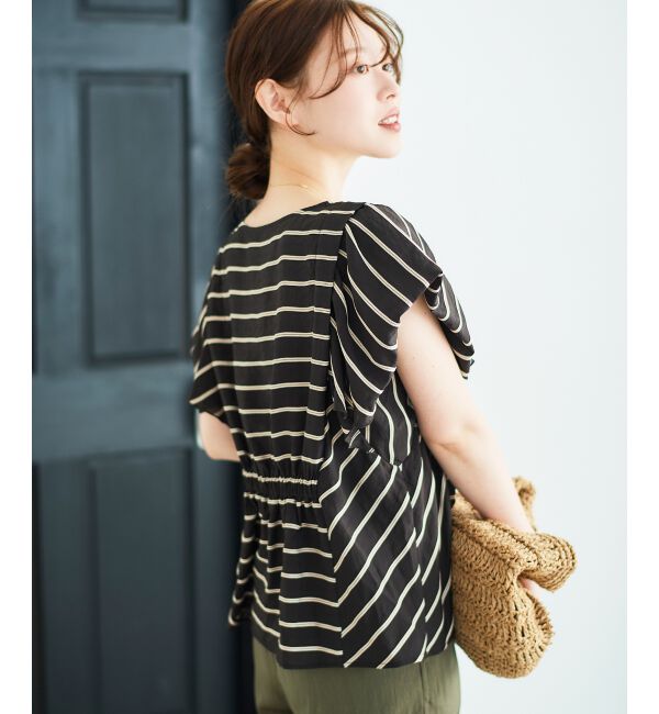  「《着映えアイテム！》ドビーボーダータックショルダーブラウス」|シャツ・ブラウス|