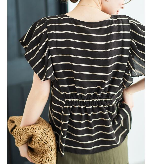  「《着映えアイテム！》ドビーボーダータックショルダーブラウス」|シャツ・ブラウス|
