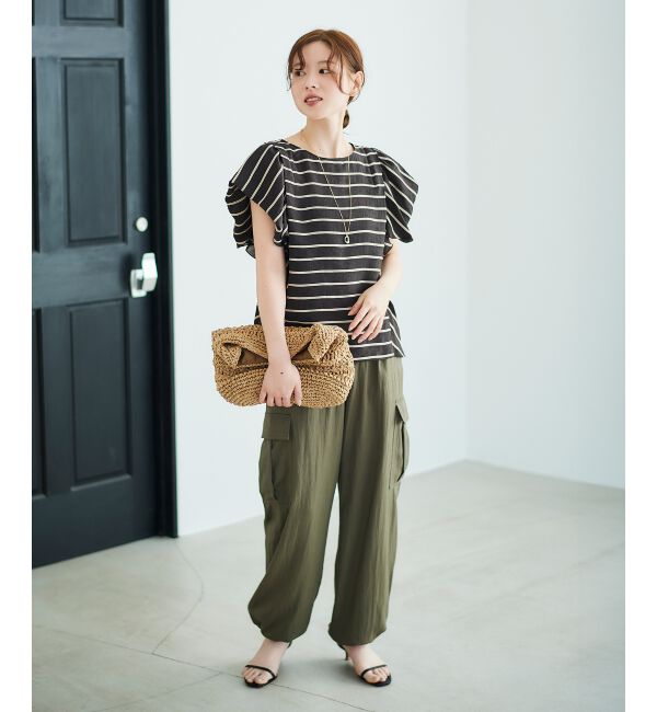  「《着映えアイテム！》ドビーボーダータックショルダーブラウス」|シャツ・ブラウス|