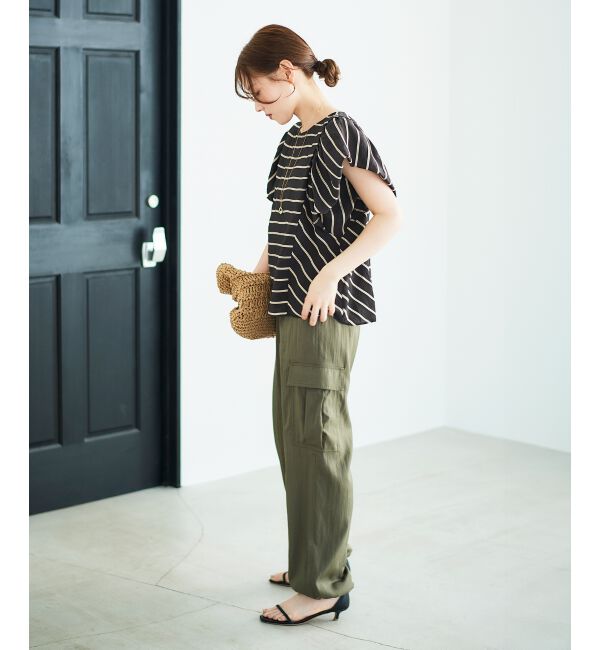  「《着映えアイテム！》ドビーボーダータックショルダーブラウス」|シャツ・ブラウス|