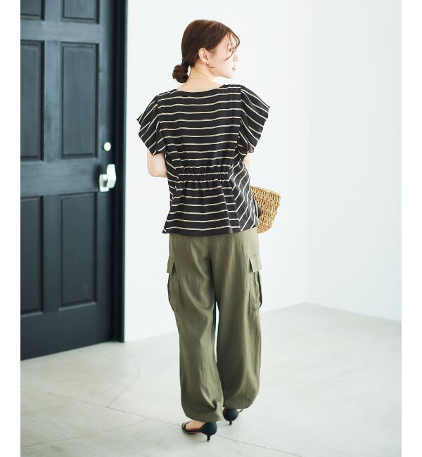  「《着映えアイテム！》ドビーボーダータックショルダーブラウス」|シャツ・ブラウス|