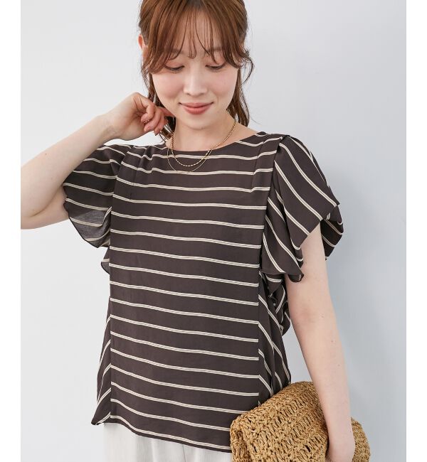 「《着映えアイテム！》ドビーボーダータックショルダーブラウス」|シャツ・ブラウス|