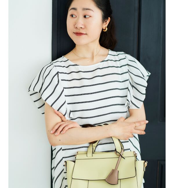  「《着映えアイテム！》ドビーボーダータックショルダーブラウス」|シャツ・ブラウス|