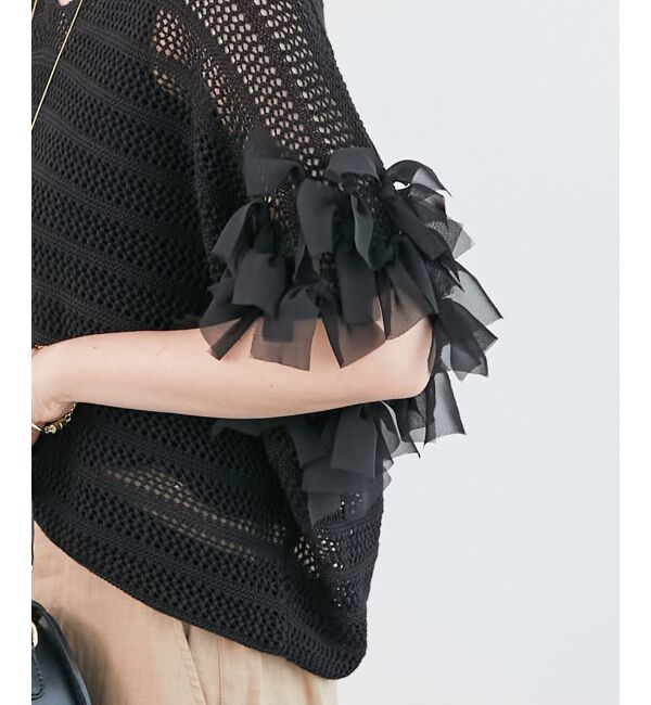  「透かし編みリボンVネックフレンチ」|ニット・セーター|