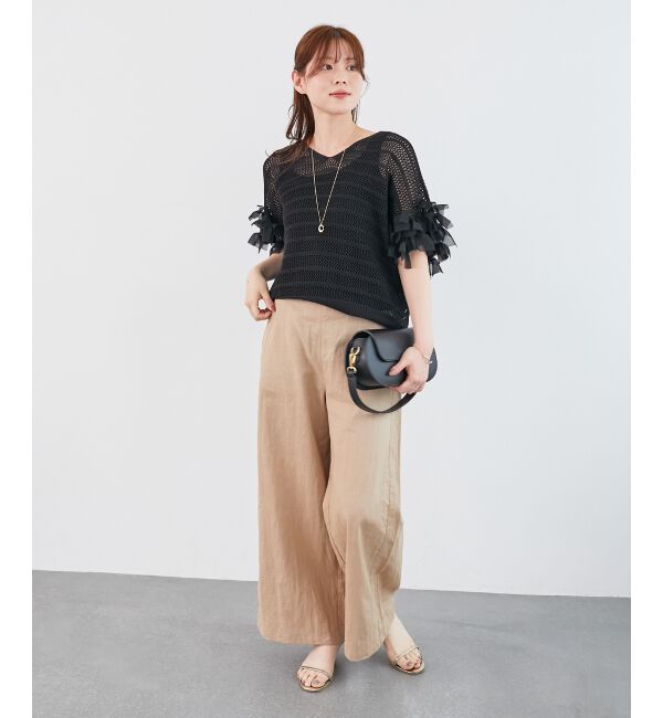  「透かし編みリボンVネックフレンチ」|ニット・セーター|