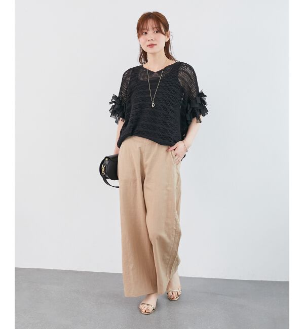  「透かし編みリボンVネックフレンチ」|ニット・セーター|