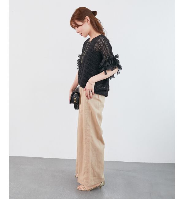  「透かし編みリボンVネックフレンチ」|ニット・セーター|