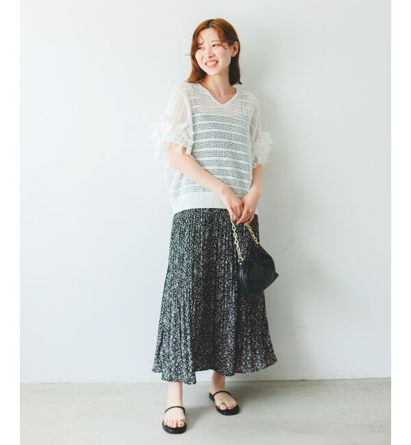  「透かし編みリボンVネックフレンチ」|ニット・セーター|