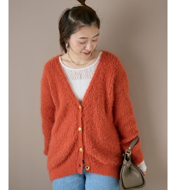  「《WEB限定アイテム》フェザーヤーンラメニットカーディガン」|カーディガン|