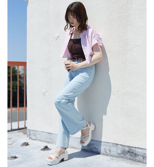 MAJESTICLEGON「パールボタンクロップドシャツ」|シャツ・ブラウス|