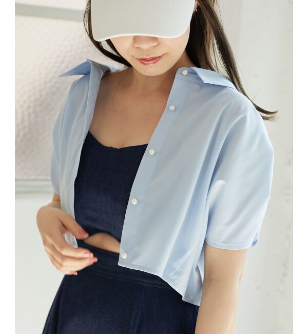 MAJESTICLEGON「パールボタンクロップドシャツ」|シャツ・ブラウス|