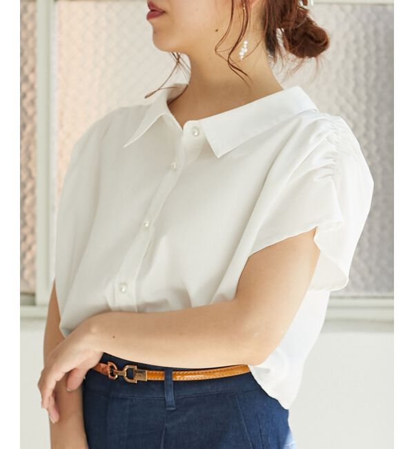 MAJESTICLEGON「パールボタンクロップドシャツ」|シャツ・ブラウス|