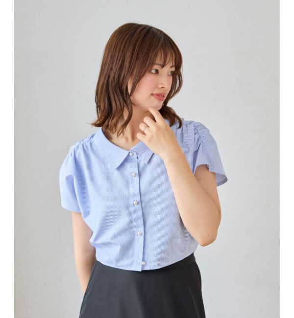 MAJESTICLEGON「パールボタンクロップドシャツ」|シャツ・ブラウス|