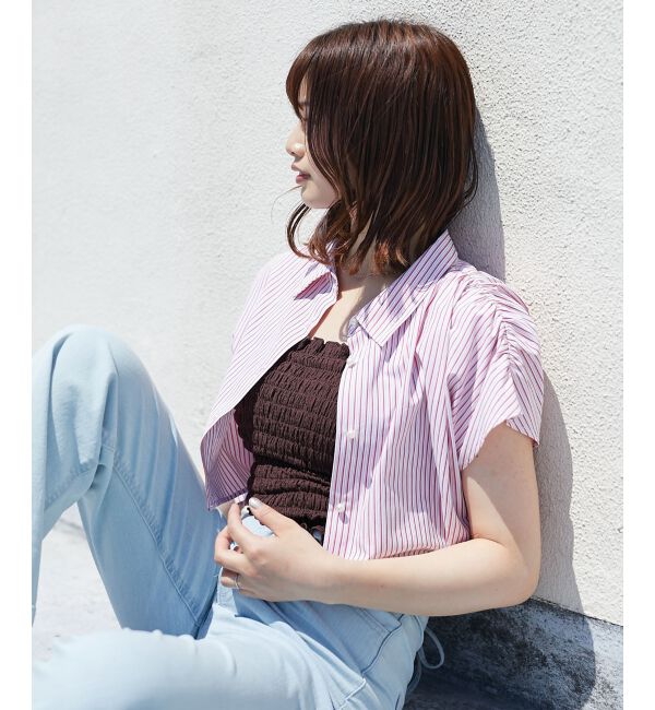 MAJESTICLEGON「パールボタンクロップドシャツ」|シャツ・ブラウス|