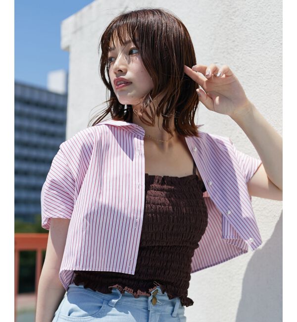 MAJESTICLEGON「パールボタンクロップドシャツ」|シャツ・ブラウス|