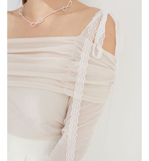  「レースリボン2wayオフショルトップス」|Tシャツ・カットソー|