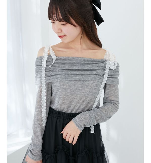  「レースリボン2wayオフショルトップス」|Tシャツ・カットソー|